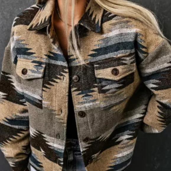 New blue distressed Aztec print shacket - Picture 15 of 16